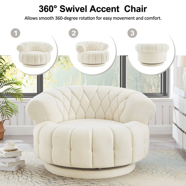 English Elm Swivel Barrel Accent Chair Chenille Tufted Round Club Seat for Living Room Lounge Beige N719S002280A