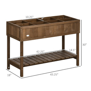 English Elm Outsunny 43In Raised Garden Bed With 8 Pockets & Bottom Shelf – Ergonomic Wooden Planter For Herbs & Veggies W2225P217235-GIGA