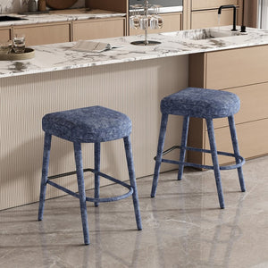 English Elm Backless Blue Fabric Upholstered Counter Stools Set of Two with Padded Seat Footrest Light Blue W5096P400664