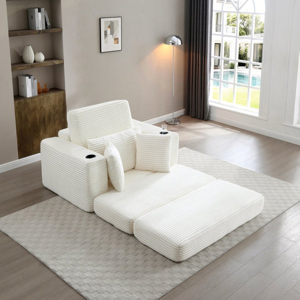 English Elm 52.4'' Boneless Foam Chaise Lounge Convertible Corduroy Sofa Bed for Living Room Beige W1117P410647