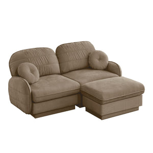 English Elm Chenille Cloud Modular Loveseat with Deep Foam Cushions Quilted Back and Ottoman Light Coffee W714S01757