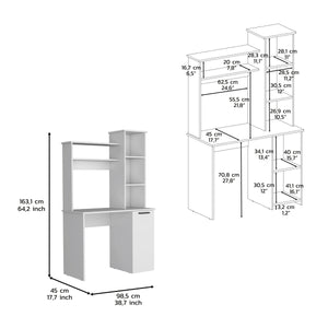 English Elm Muncy Computer Desk White with Hutch, Spacious 25.8"W Work Surface and Versatile 3-Tier Cabinet Storage B097133099