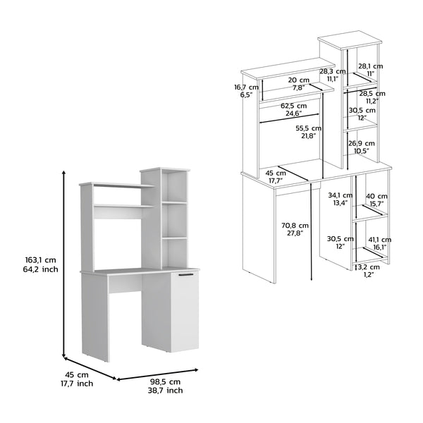 English Elm Muncy Computer Desk White with Hutch, Spacious 25.8"W Work Surface and Versatile 3-Tier Cabinet Storage B097133099