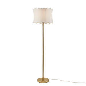 English Elm 1- Piece Fluted Polyester Shade Floor Lamp with Polished Iron Base for Living Rooms B035P482969