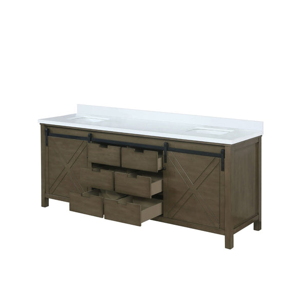 English Elm Rustic Brown Double Bath Vanity 80" W X 22" D With Durable Cultured Marble Top & Ample Storage Solutions B2731P260164-GIGA