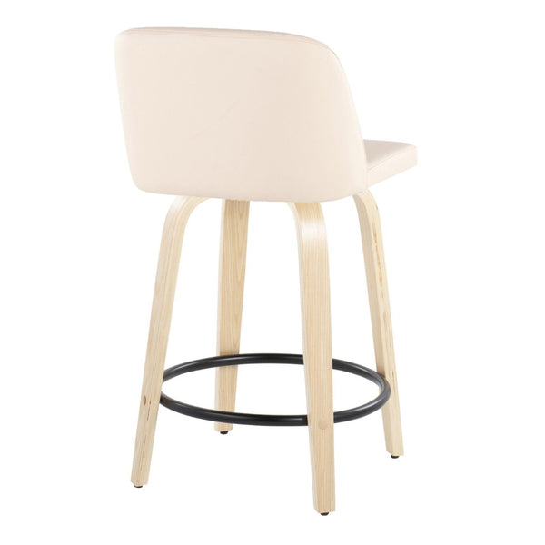 English Elm Toriano 24" Fixed Height Counter Stools - Set Of 2 With Cream Faux Leather & Swivel, Modern Design B202S00124-GIGA