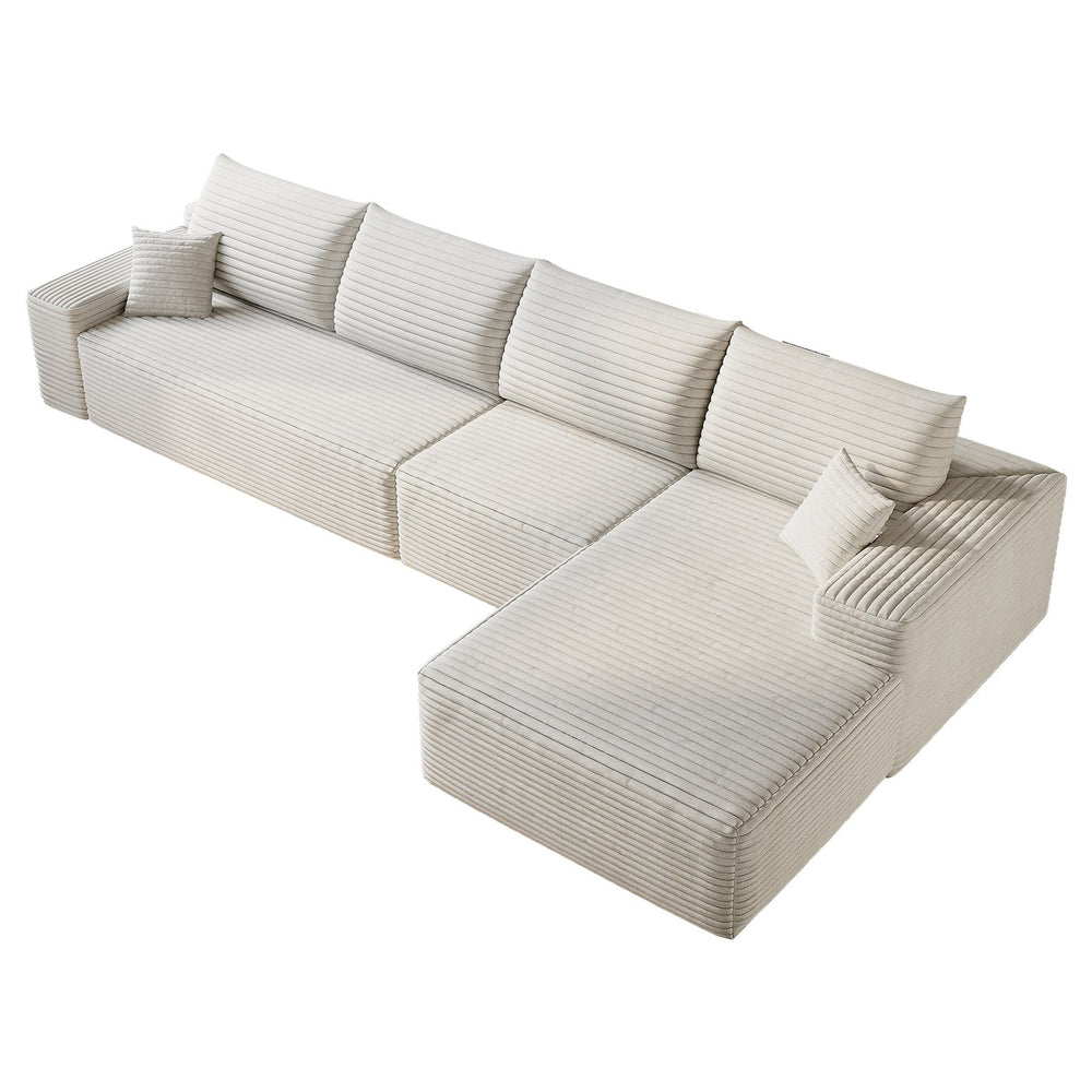 English Elm 135" Cloud Sectional Couch - Modern L-Shape Chaise Sofa With Plush Corduroy For Ultimate Comfort! W2824S00118