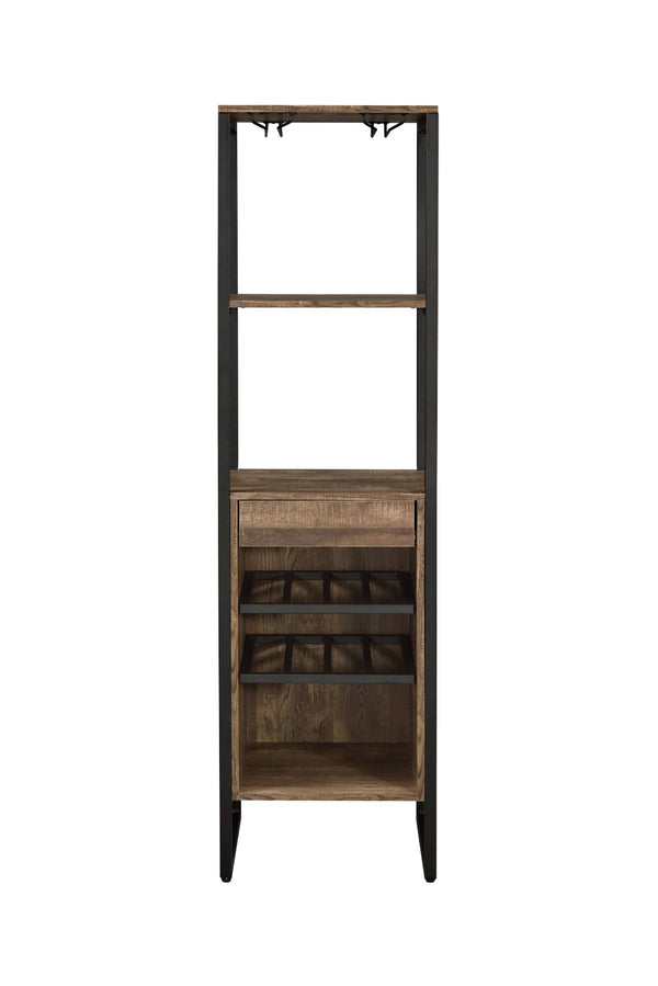 English Elm Narik Tall Freestanding Wine Rack with Drawer Open Slatted Rustic Modern Storage B2726P338123