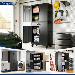 English Elm Metal Rolling Garage Cabinet with Pegboard Door Drawer Locking Storage and Adjustable Shelves T2398P465998