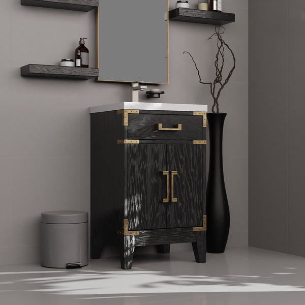 English Elm Black Oak Single Bath Vanity 20" W X 18" D With Acrylic Top, Faucet & Soft-Close Storage Cabinet B2731P260889