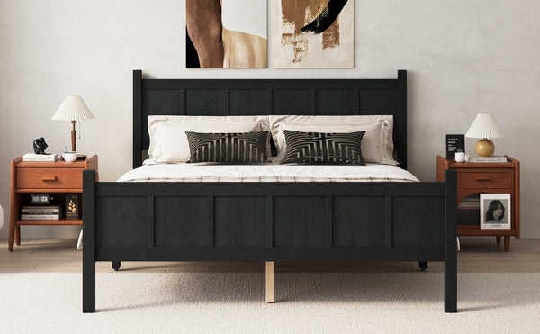 English Elm Queen Platform Bed Shaker Farmhouse Style with Vertical Slat Headboard and Wood Grain Finish Black N733P422480E