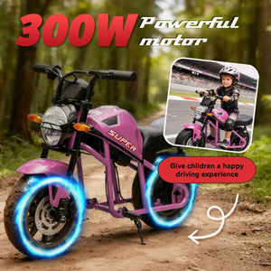 English Elm 24v300w Kids Electric Muscle Motorcycle with Dual Suspension Wide Eva Tires and Twist Throttle Pink W1578P382508