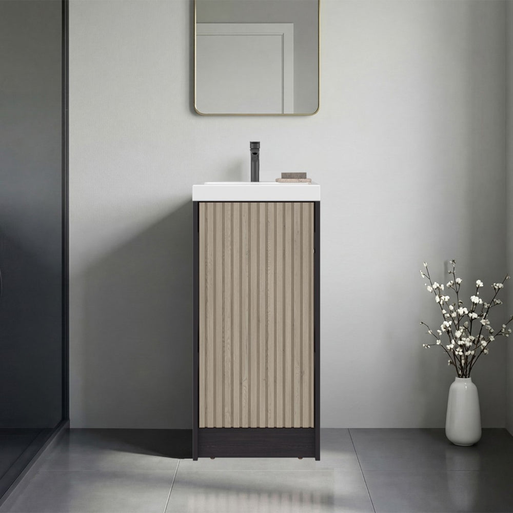 English Elm Syracuce Floating Vanity with Fluted Door Resin Sink and Shelved Storage for Small Bathrooms B070P487559