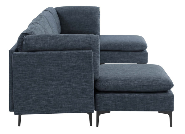 English Elm Linen Upholstered Modular Sectional Sofa with Tall Black Metal Legs for Open Living Dark Blue B2748S00124