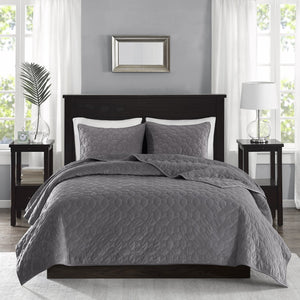 English Elm 3 Madison Park Harper Velvet Quilt Set King/Cal King Soft Geometric Quilted Texture Antimicrobial Finish Grey 17.72 L x 16.14 W x 8.27 H B03597476