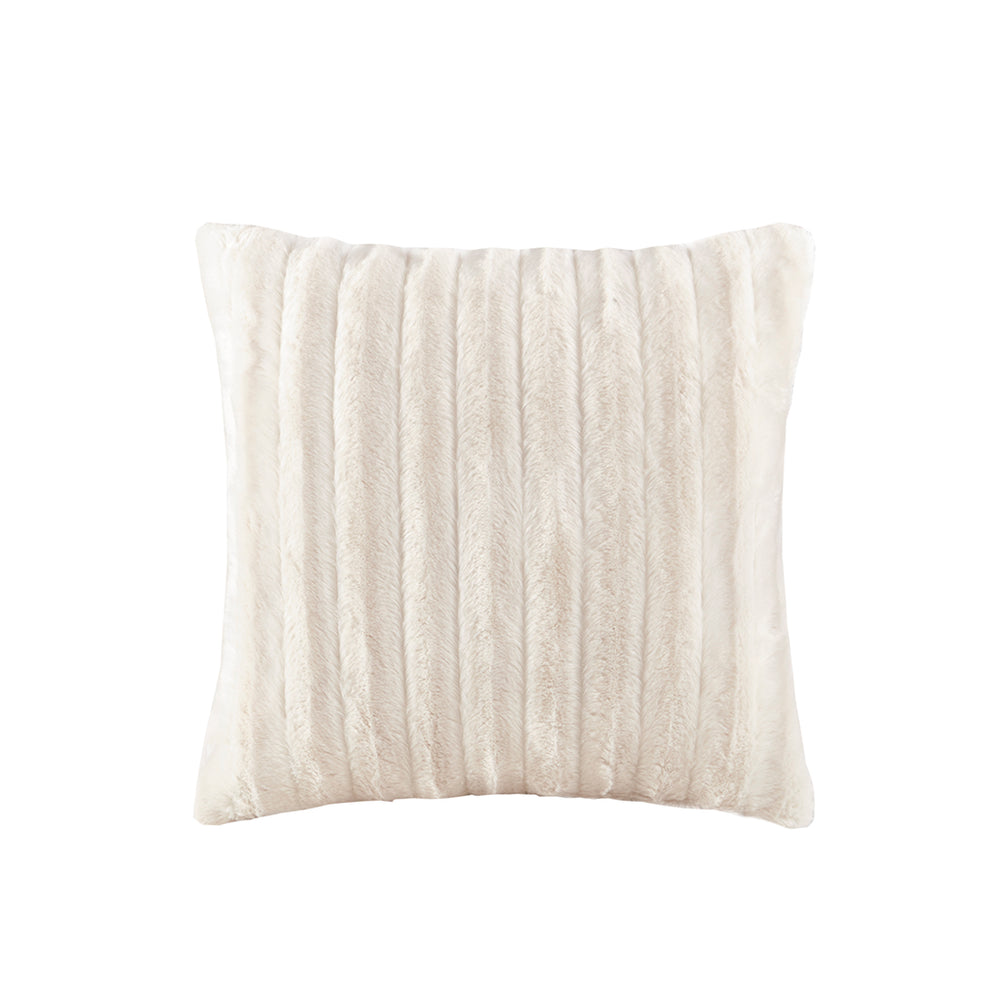 JLA Home Madison Park - Faux Plush Faux Fur Square Pillow — Ultra-Soft Decorative Throw Accent for Cozy Luxe Living Rooms Ivory MP30-2998