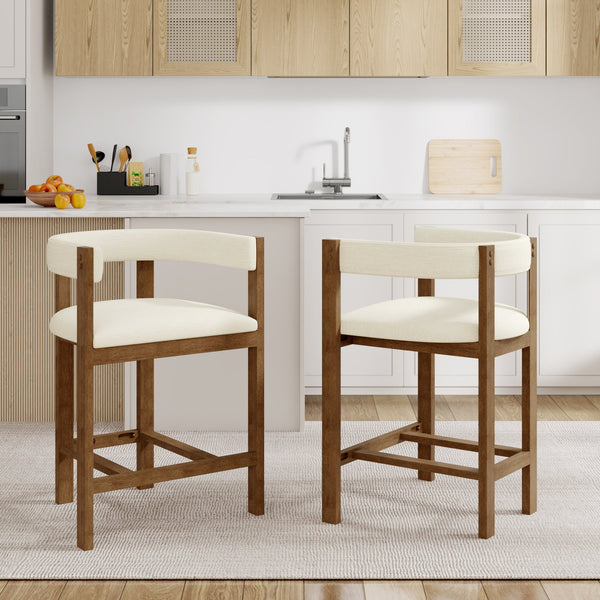 English Elm Christopher Knight Home® - COUNTER Mid-Century Modern 2-Piece Upholstered Barrel Back Stools with Rubberwood Frame and Foam Padding Beige N771P243848D