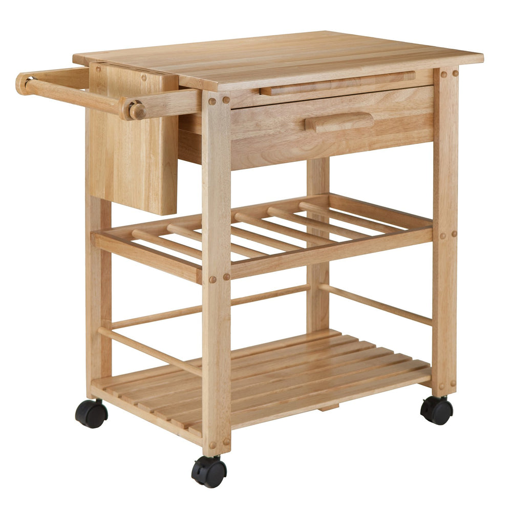 Winsome Wood Finland Utility Kitchen Cart - Versatile Solid Wood Design With Pullout Cutting Board & Wine Rack Natural Solid ,Composite Wood 83644-winsome-wood