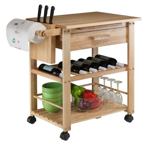 Winsome Wood Finland Utility Kitchen Cart - Versatile Solid Wood Design With Pullout Cutting Board & Wine Rack Natural Solid ,Composite Wood 83644-winsome-wood