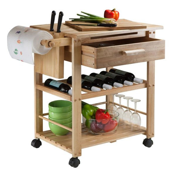 Winsome Wood Finland Utility Kitchen Cart - Versatile Solid Wood Design With Pullout Cutting Board & Wine Rack Natural Solid ,Composite Wood 83644-winsome-wood