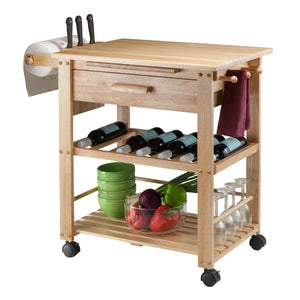 Winsome Wood Finland Utility Kitchen Cart - Versatile Solid Wood Design With Pullout Cutting Board & Wine Rack Natural Solid ,Composite Wood 83644-winsome-wood