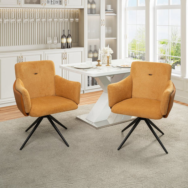 English Elm 360° Modern Swivel Upholstered Home Office Chair Set of 2 with Metal Base, 300lb Capacity, Stylish Orange W757P304106