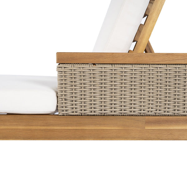 English Elm Solid Acacia Wood Outdoor Chaise Lounger Wicker Armrests Four Position Poolside N762P392954A