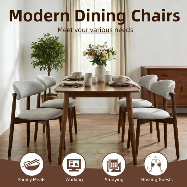 English Elm Wooden Upholstered Dining Chairs Set of 2 Linen Fabric Curved Back Farmhouse Style Gray W3204P456999