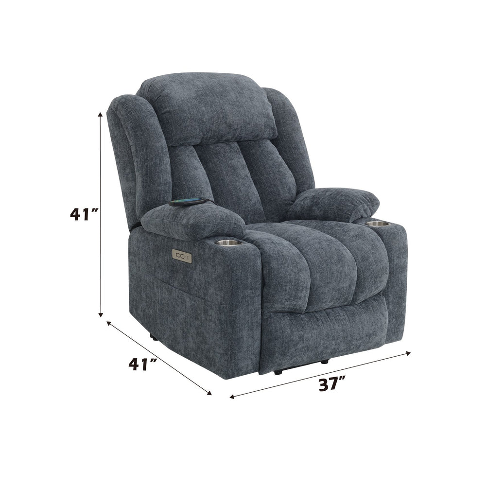 English Elm Omarion Blue Chenille Power Recliner with Lift, Heated Massage, USB, Cup Holders & Space-Saving Design B2726P245482