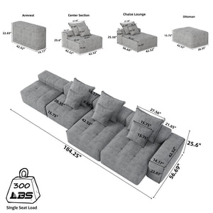 English Elm Modern Oversized Modular Sectional Sofa - Cozy Chenille, 6 Pillows, No Assembly, Flexible Layouts, Grey W1885S00076