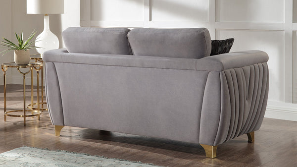 English Elm Leena Plush Upholstery Loveseat with Gold Accents, Gray Fabric, Solid Wood Frame, Modern Luxury Seating B009P264615