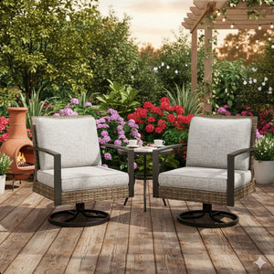 English Elm Set of 2 Outdoor Pe Rattan Swivel Rocker Chairs with Cushions for Patio Decks B082S00068