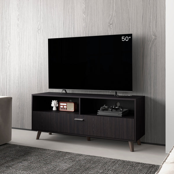 English Elm Coy Modern TV Stand for Living Room in Black - Engineered Wood, Open Shelves, Angled Legs, Sleek Storage (59.45") B092P315565