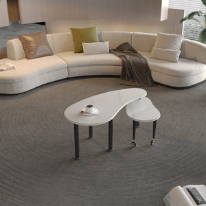 English Elm Contemporary rotatable cocktail table with 360° swivel top, sintered stone & MDF surface, space-saving design White+Black W2899P372754