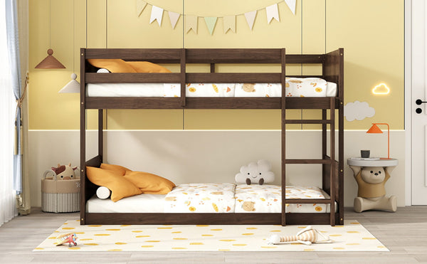 English Elm Twin Over Rubberwood Bunk Bed Convertible with Storage Drawers and Safety Rails Antique Dark Oak W504S00284