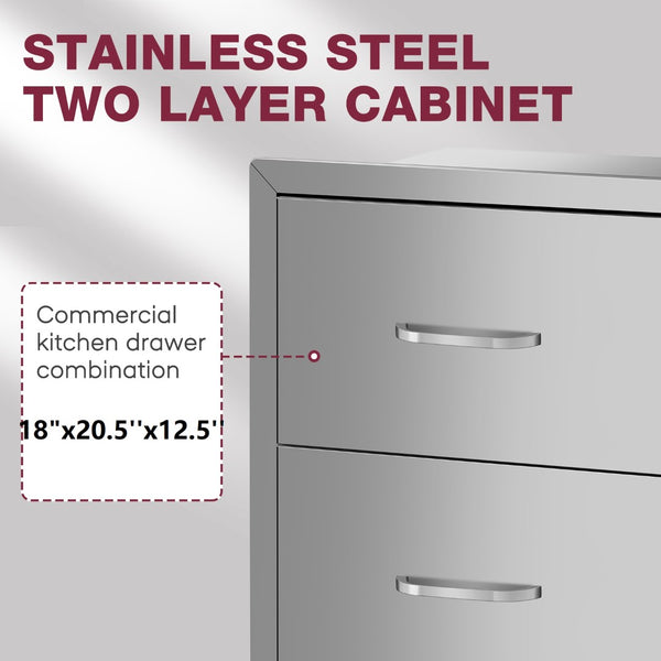 English Elm Double Drawer Stainless Steel Outdoor Kitchen Cabinet for Patio and Courtyard W3167P303252