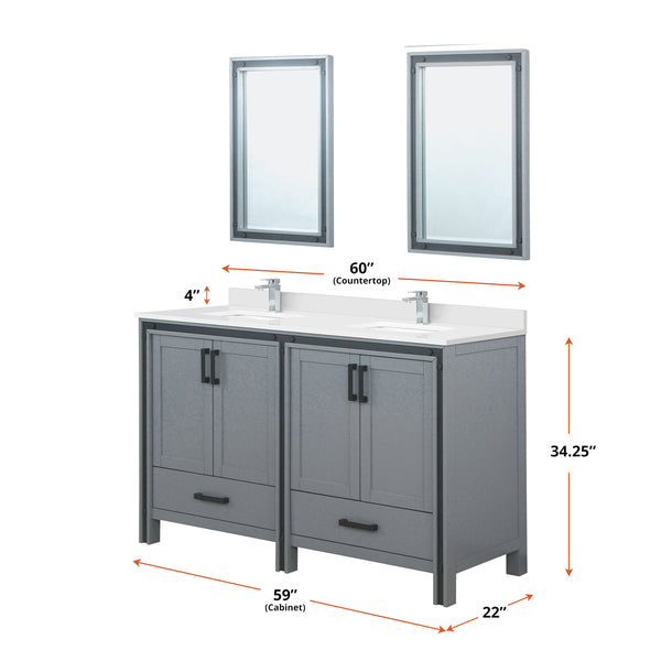 English Elm Dark Grey Double Bath Vanity 72in x22in with Cultured Marble Top, Chrome Faucets, 30in Mirrors, Durable Surface B2731S01142