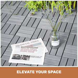 English Elm 30 Interlocking Deck Tiles Checker Pattern 12" x 12" Acacia Hardwood Outdoor Flooring Waterproof, DIY-Friendly, Mold-Resistant Light Gray W2391P288857