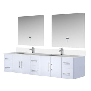 English Elm Glossy White Double Bath Vanity 84" W x 22" D with Cultured Marble Top, Chrome Faucet & 36" LED Mirrors B2731S01108