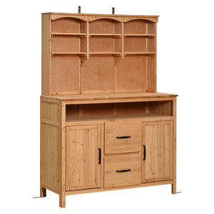 English Elm (with Hutch) Topmax Solid Fir Outdoor Potting Bench Station Cabinets Drawers Patio Garden Natural Wood N717P404332A