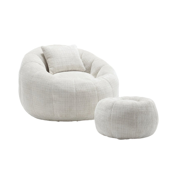 English Elm UNITED Cloud-Luxe Chenille Memory Foam Bean Bag Chair with Ottoman and Pillow for Ultimate Comfort Beige W1568P361685