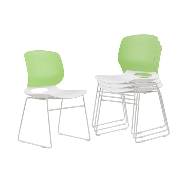 English Elm Modern Stacked Office Chairs Set of 4 – Ergonomic Polypropylene Shell, 180KG Steel Tripod Support, Durable White+Blue,White+Green W3788P368527