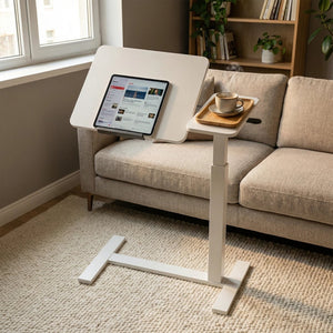 English Elm Mobile Rolling Overbed Laptop Desk with Tilting Panel Height Adjustable for Home or Hospital White W3895P460672