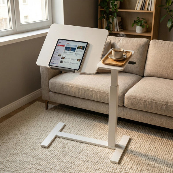English Elm Mobile Rolling Overbed Laptop Desk with Tilting Panel Height Adjustable for Home or Hospital White W3895P460672