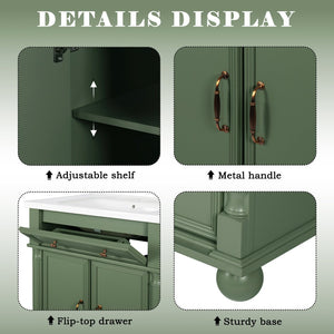 English Elm 27.8" Mid-century Freestanding Bathroom Vanity with Ceramic Sink Drawer and Wood Base Green W1801S00007