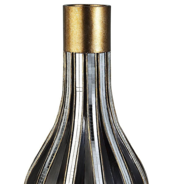 English Elm 16.25" Polyresin Floor Vase with Mosaic Glass Stripes and Gold Lacquer Bands B072115826