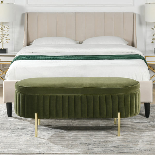 English Elm Jennifer Taylor Home - Chloe Olive Green Storage Bench in Performance Velvet with Flip-Top Compartment and Satin Gold Legs B2719P238527