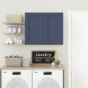 English Elm Gray Shaker Solid Wood Wall Cabinet Soft Close Double Door Kitchen Storage Blue T2950P479971