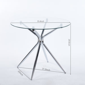 English Elm Dining Table With Tempered Glass Top & Chrome Legs – Modern Space-Saving Design For Stylish Homes W234P351122