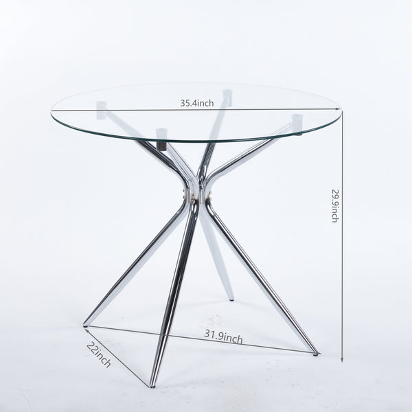 English Elm Dining Table With Tempered Glass Top & Chrome Legs – Modern Space-Saving Design For Stylish Homes W234P351122